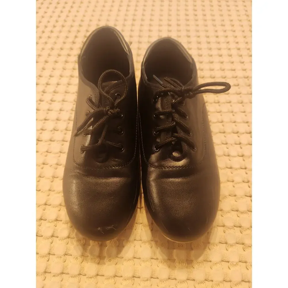 Stelle Black PU Leather Lace-Up Tap Dance Shoes Unisex 3.5